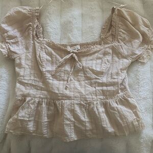 Beige Babydoll crop top blouse with bow (can negotiate price 👍🏼)
